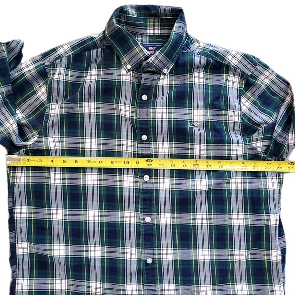 Vineyard Vines Men's Size‎ Large Long Sleeve Green Blue Plaid Whale Shirt - Picture 4 of 9